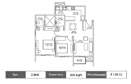 2 BHK 810 SqFt