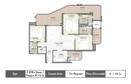 3 BHK+Store / Pooja+4T+S.Q.