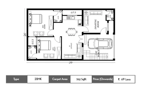 2 BHK-502 SqFt
