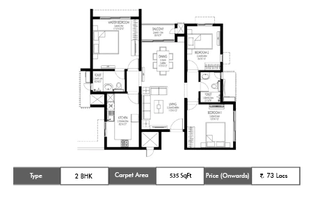 2 BHK-535 SqFt