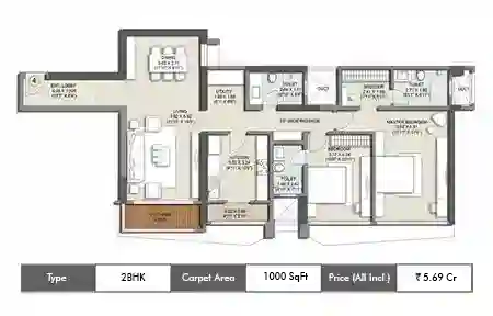2 BHK-781 Sq.ft