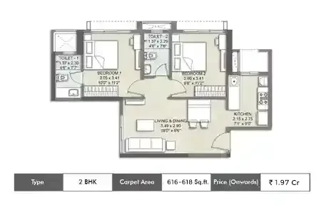 2 BHK-616-618 Sq.ft.