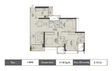 3 BHK-1118 Sq.ft.