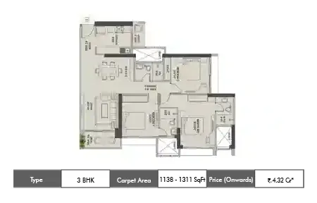 3 BHK 1138 - 1311 SqFt