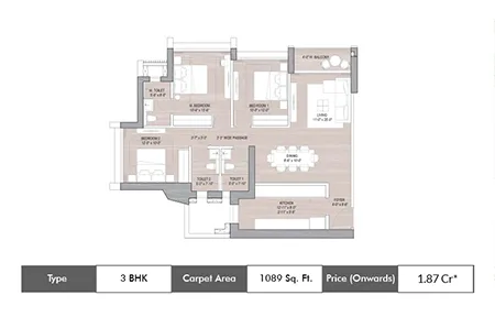 3 BHK-1089 SqFt