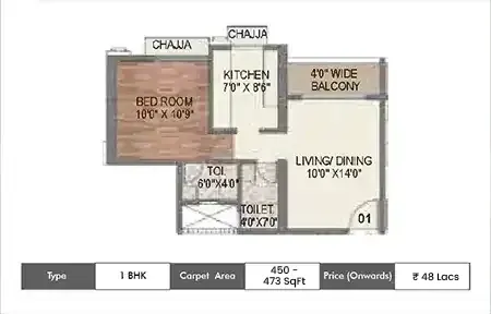 1 BHK 450 - 473 SqFt