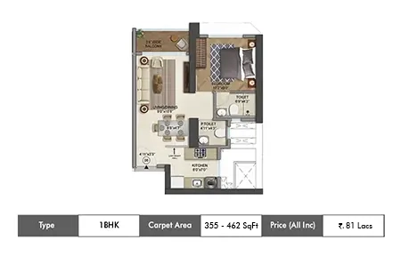 1 BHK 355 - 462 SqFt