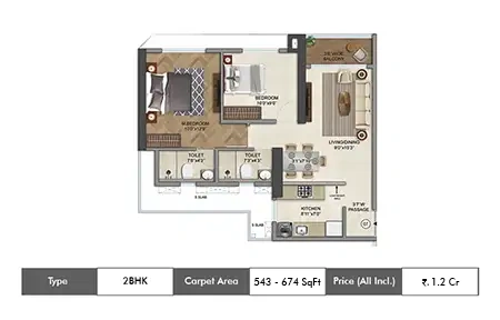 2 BHK 543 - 674 SqFt