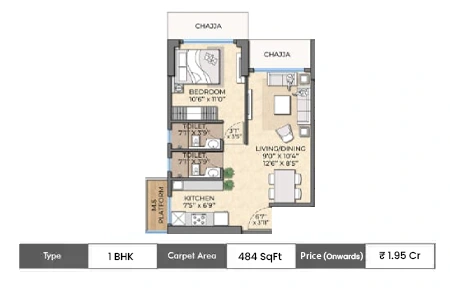 1 BHK-484 SqFt