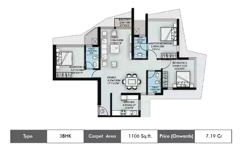 3 BHK-1106 Sq.ft.