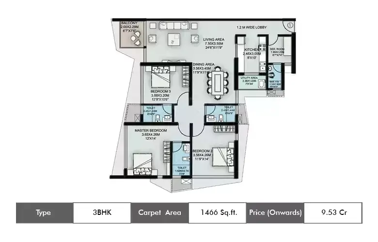 3 BHK-1466 Sq.ft.