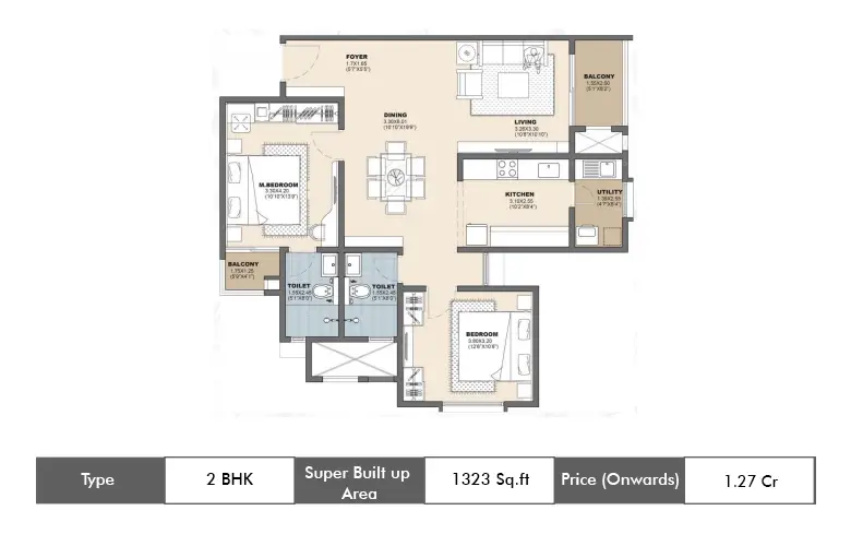 2 BHK-1323  Sq.ft.