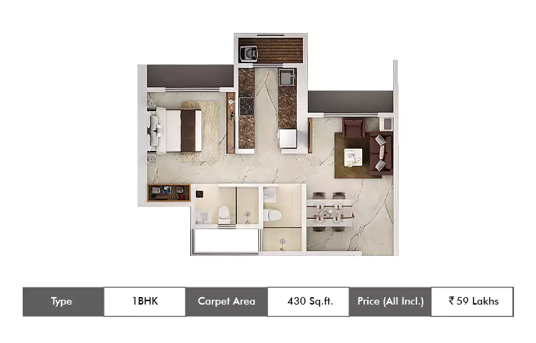 1 BHK-430 Sq.ft.