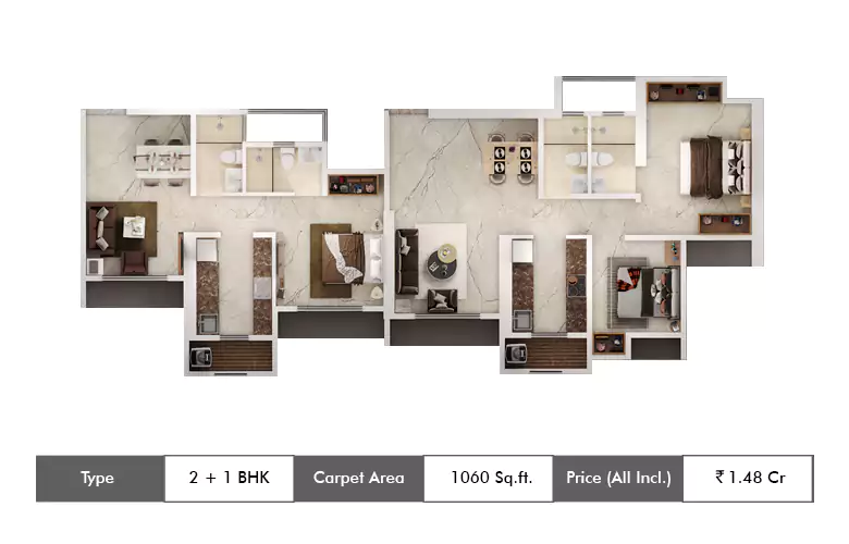 2+1 BHK-1060 Sq.ft.